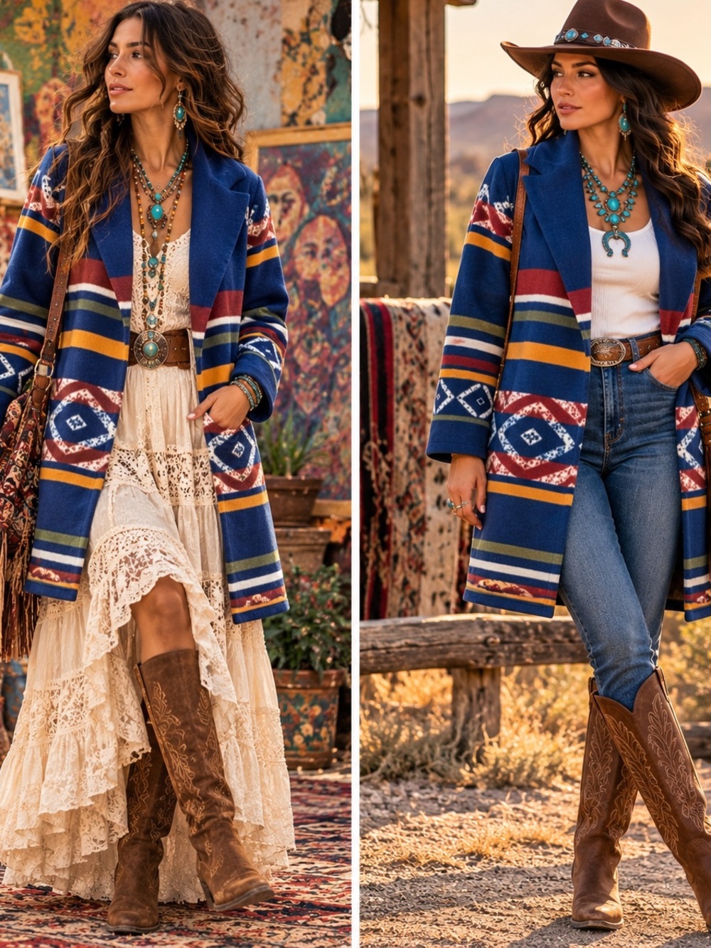 Vintage Koret XL Southwestern Fleece Jacket Western Boho